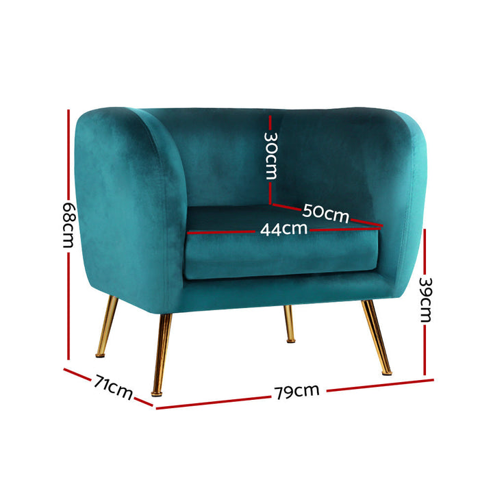 Coastal Charm Armchair Lounge Sofa Arm Chair Accent Chairs Armchairs Couch Velvet Green