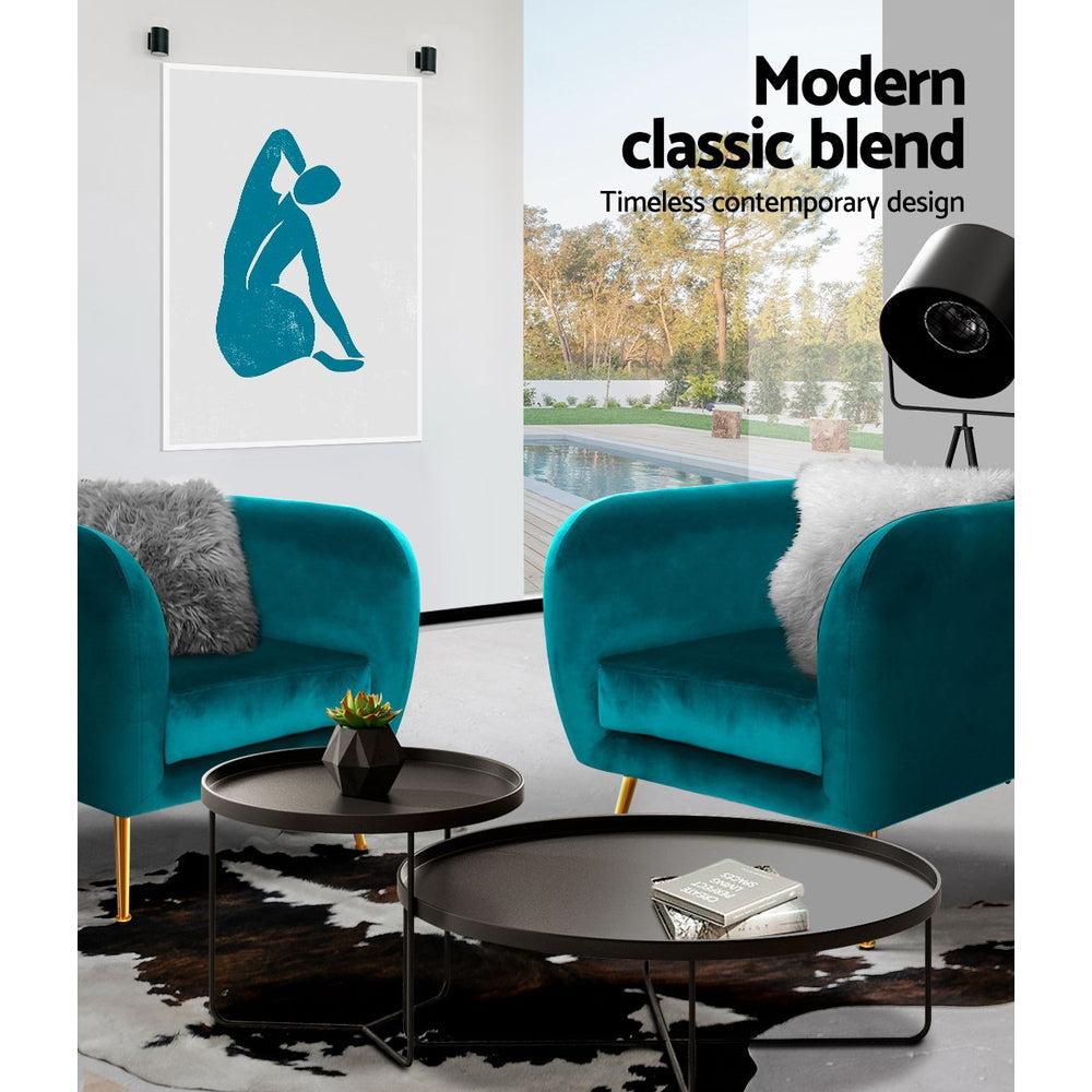 Coastal Charm Armchair Lounge Sofa Arm Chair Accent Chairs Armchairs Couch Velvet Green