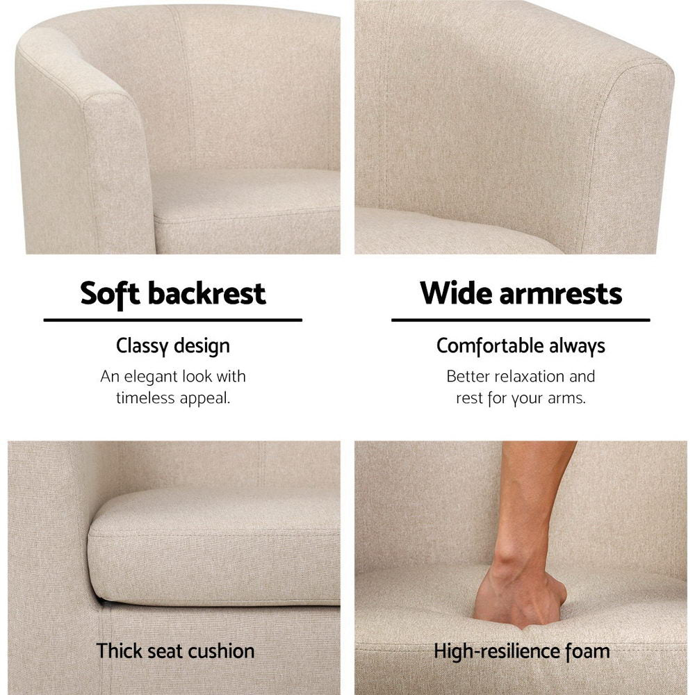 Mid century Armchair Lounge Chair Tub Accent Armchairs Fabric Sofa Chairs Beige