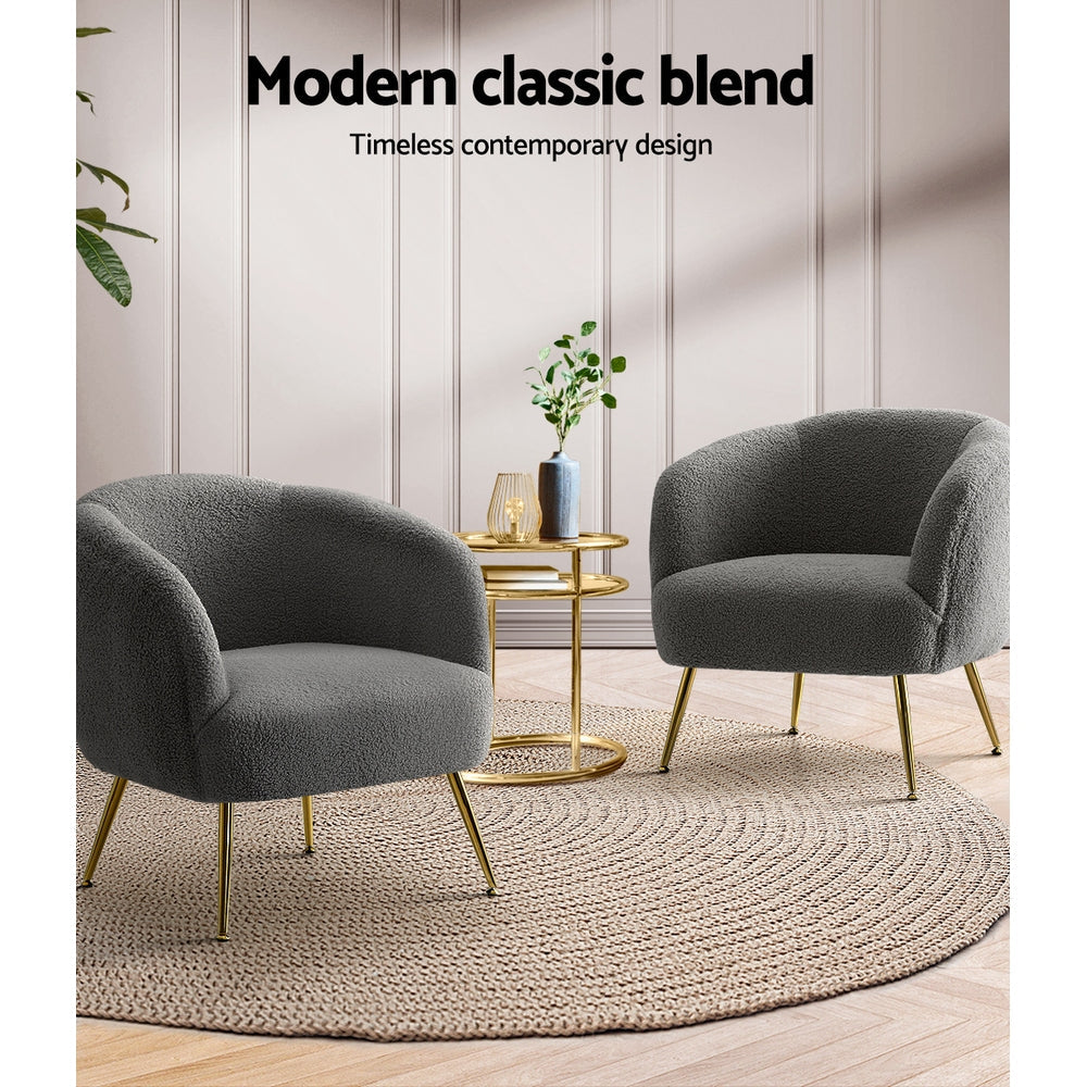 Designer Armchair Lounge Chair Accent Chairs Arm Armchairs Sherpa Boucle Charcoal