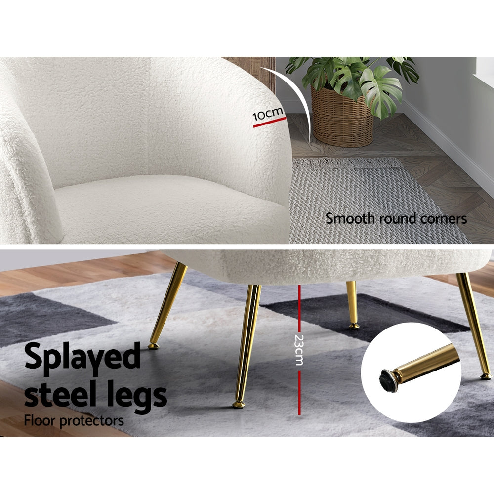 Coastal Charm Armchair Lounge Chair Accent Chairs Armchairs Sherpa Boucle Sofa White