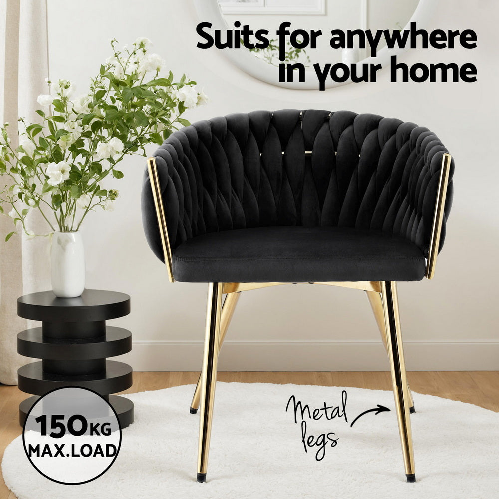 1 Set of 2 Dining Chairs Velvet Armchair Black