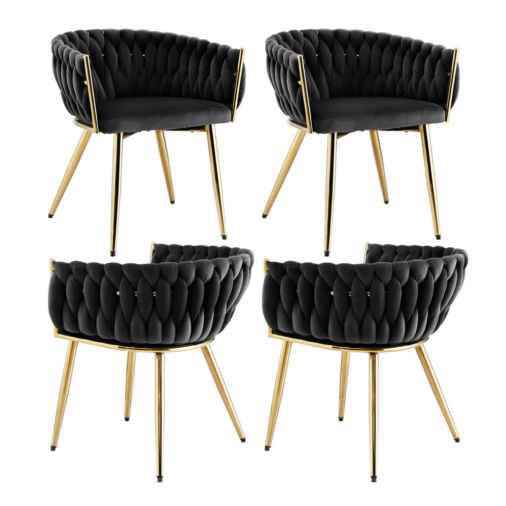 1 Set of 4. Dining Chairs Velvet Armchair Black