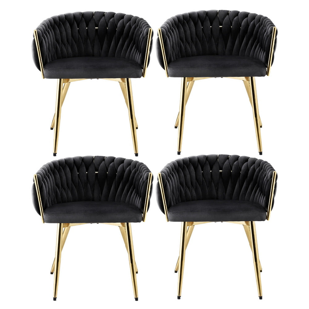 1 Set of 4. Dining Chairs Velvet Armchair Black