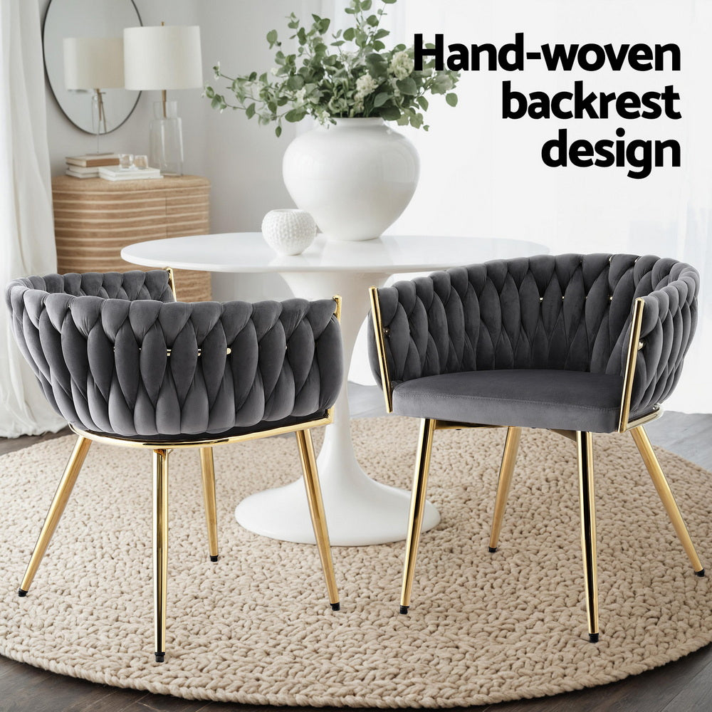 1 Set of 2 Luxe Dining Chairs Velvet Armchair Grey