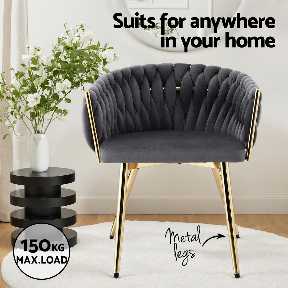 1 Set of 2 Luxe Dining Chairs Velvet Armchair Grey