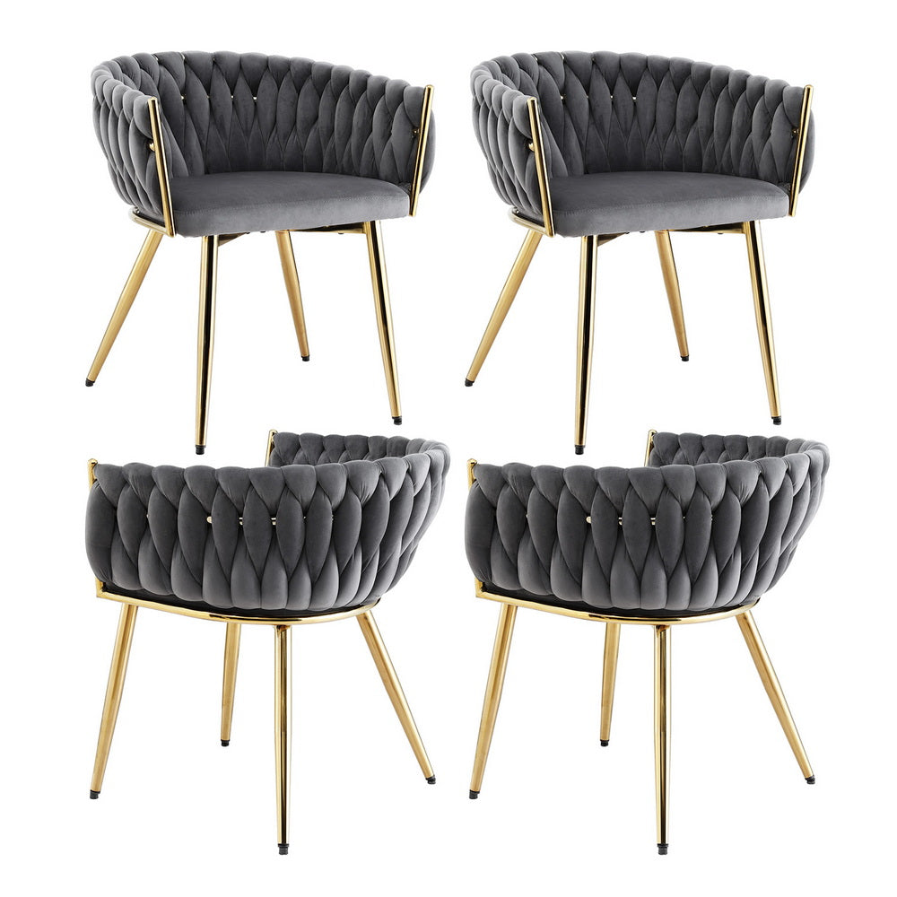 1 Set of 4 Luxe Dining Chairs Velvet Armchair Grey