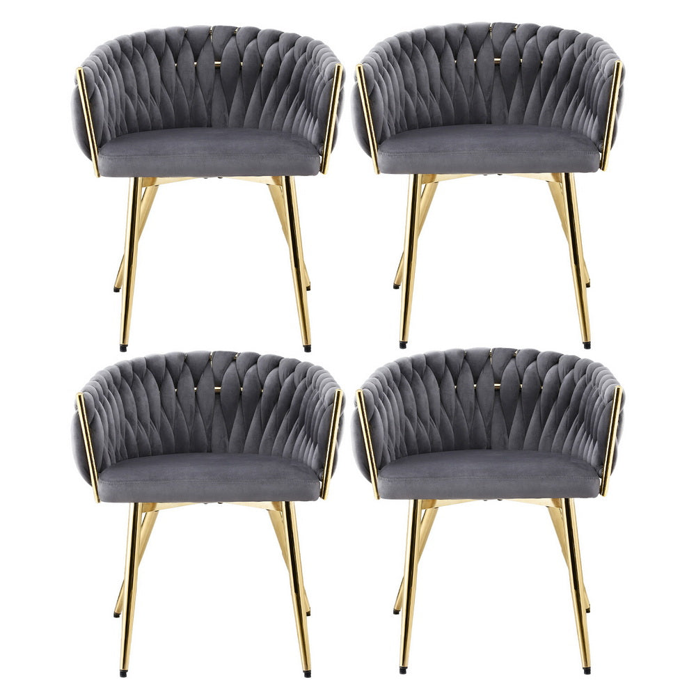 1 Set of 4 Luxe Dining Chairs Velvet Armchair Grey