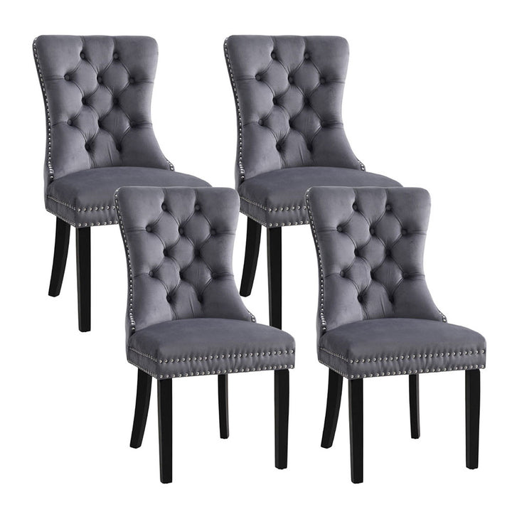 1 Set of 4 Artiss Dining Chairs Grey Velvet