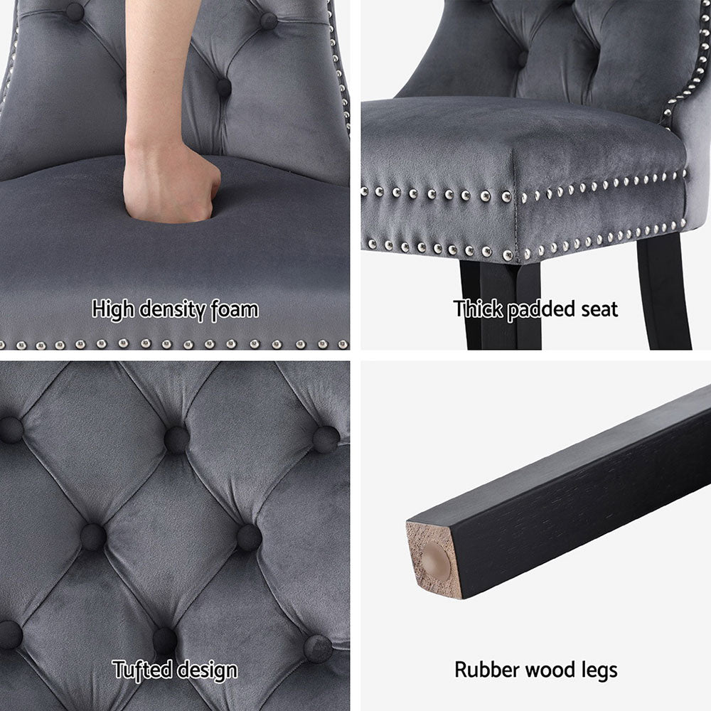 1 Set of 4 Artiss Dining Chairs Grey Velvet