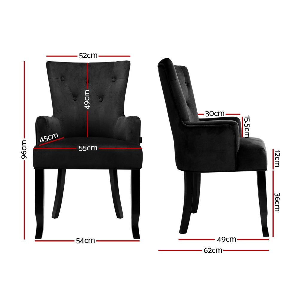 Dining Chair Velvet French Provincial Armchair Black