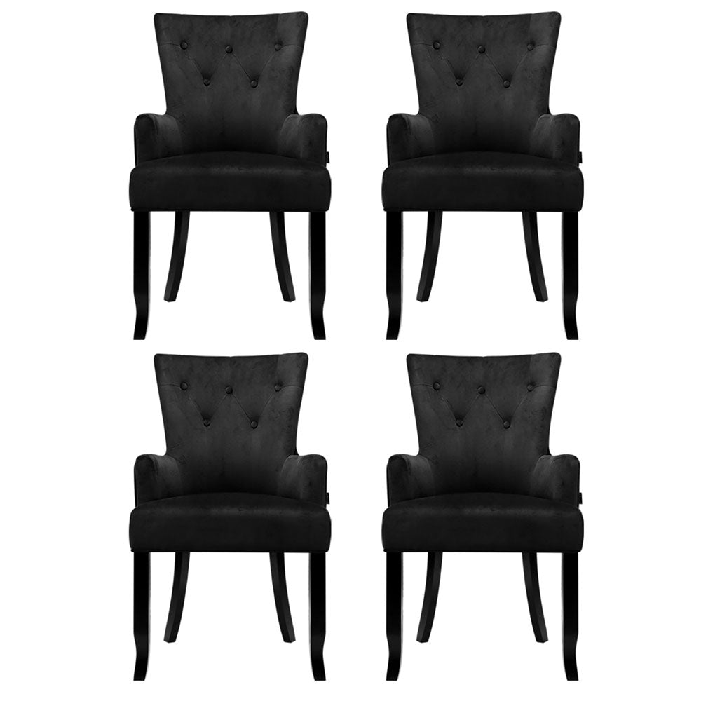 4x  Dining Chairs Velvet French Provincial Armchair Black