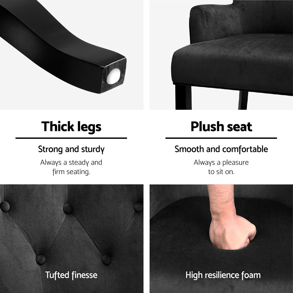 4x  Dining Chairs Velvet French Provincial Armchair Black