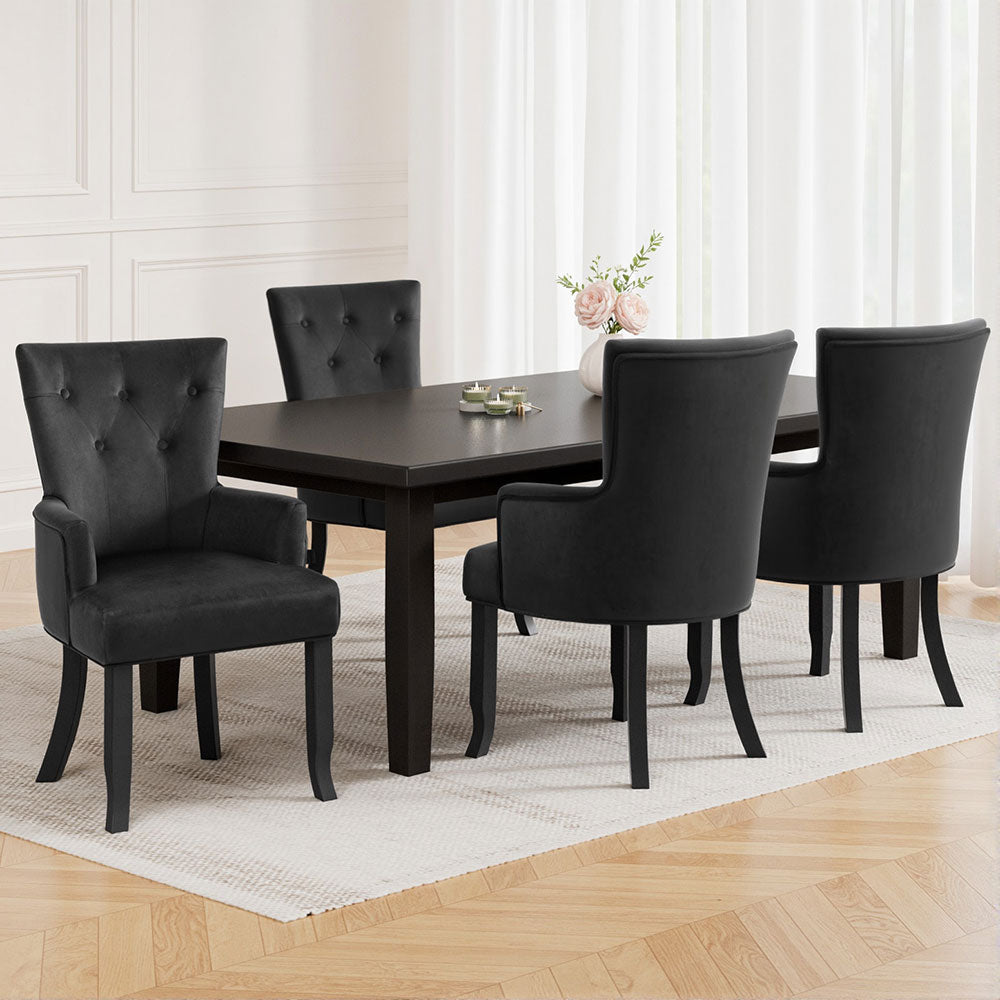 4x  Dining Chairs Velvet French Provincial Armchair Black