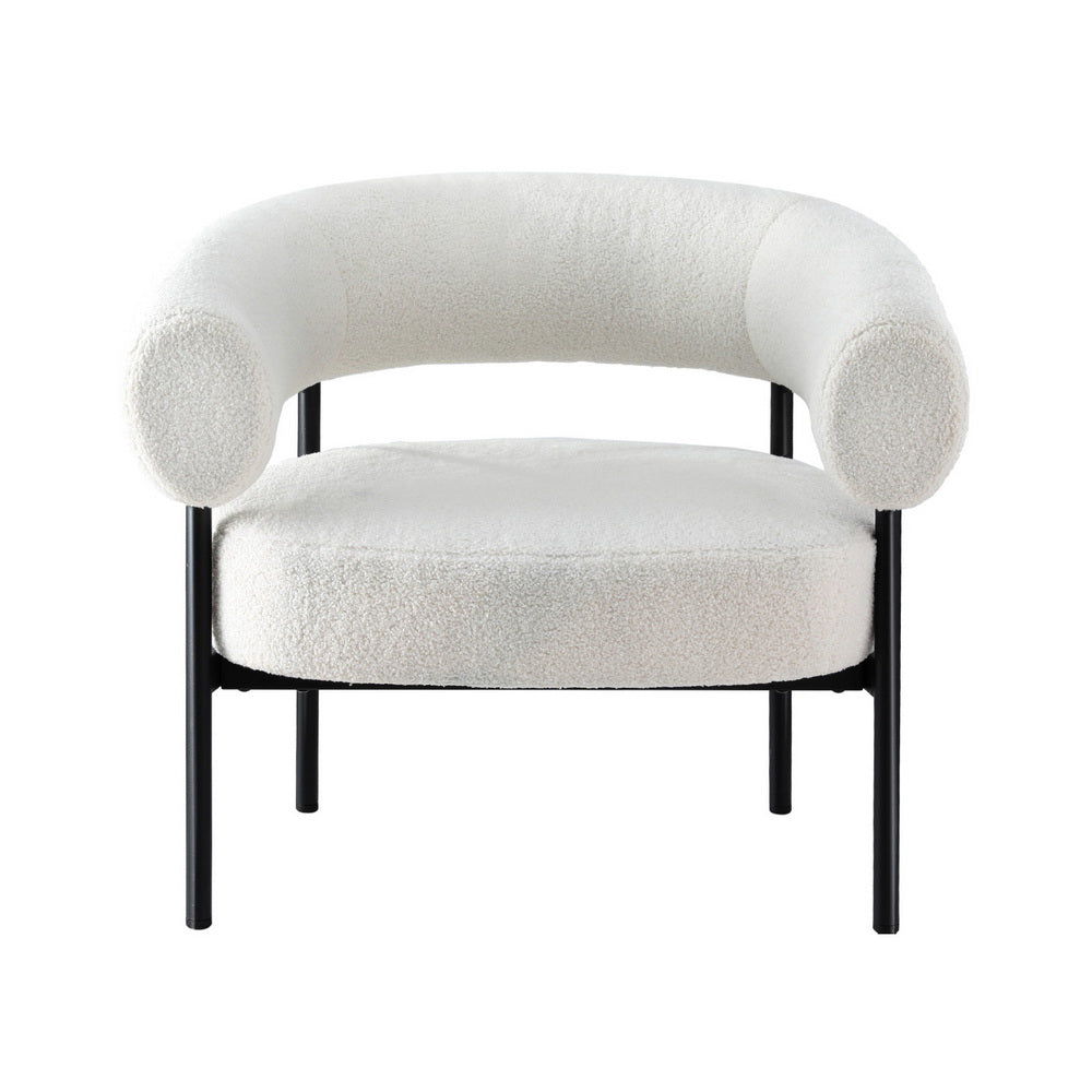 Mid-Century Armchair Accent Chair Curved Boucle White