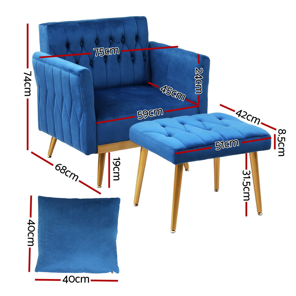 Stunning Armchair Ottoman Accent Chair Pillow Velvet Blue