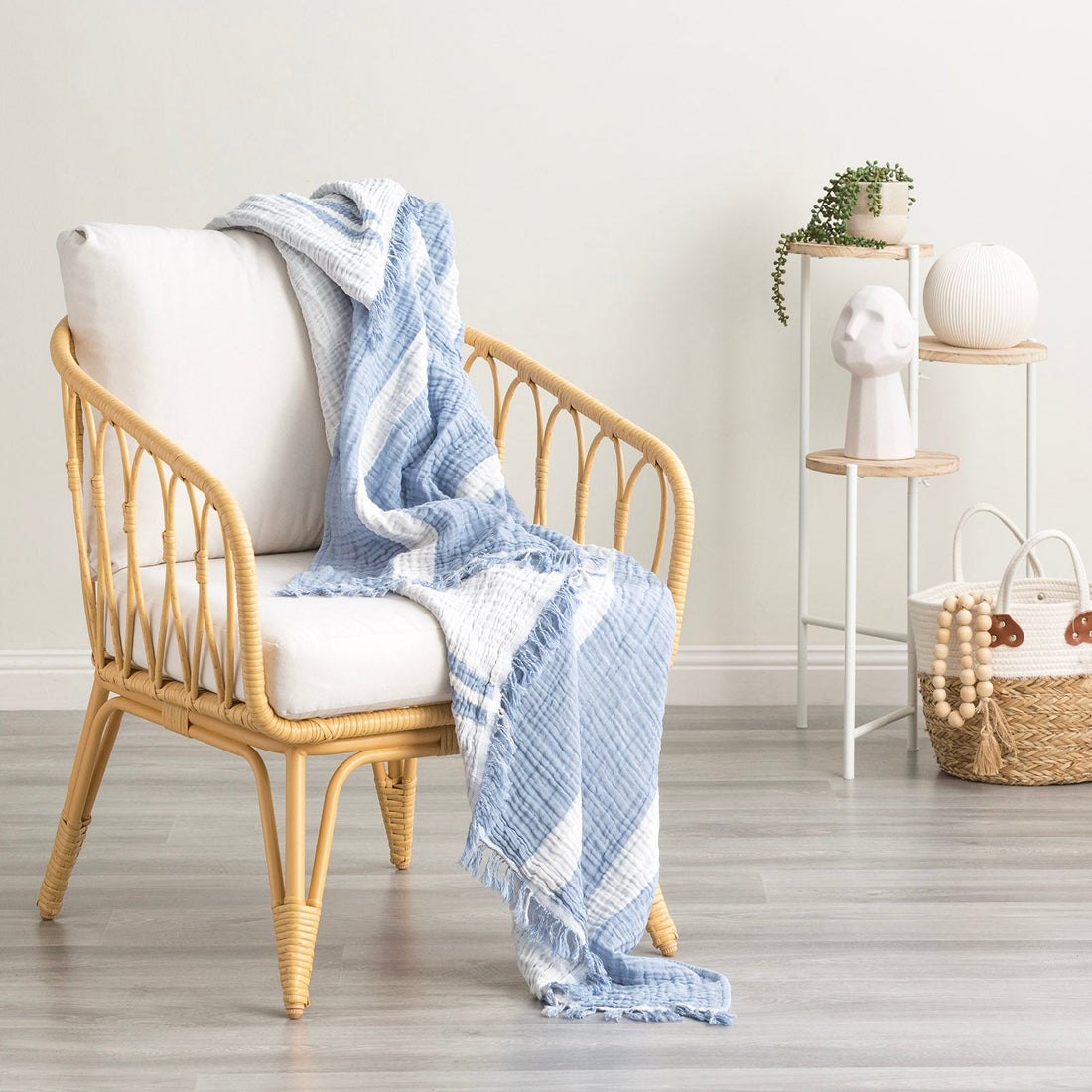 Ray Striped Vintage Washed Yarn Dyed Textured Cotton Artic Throw by Renee Taylor
