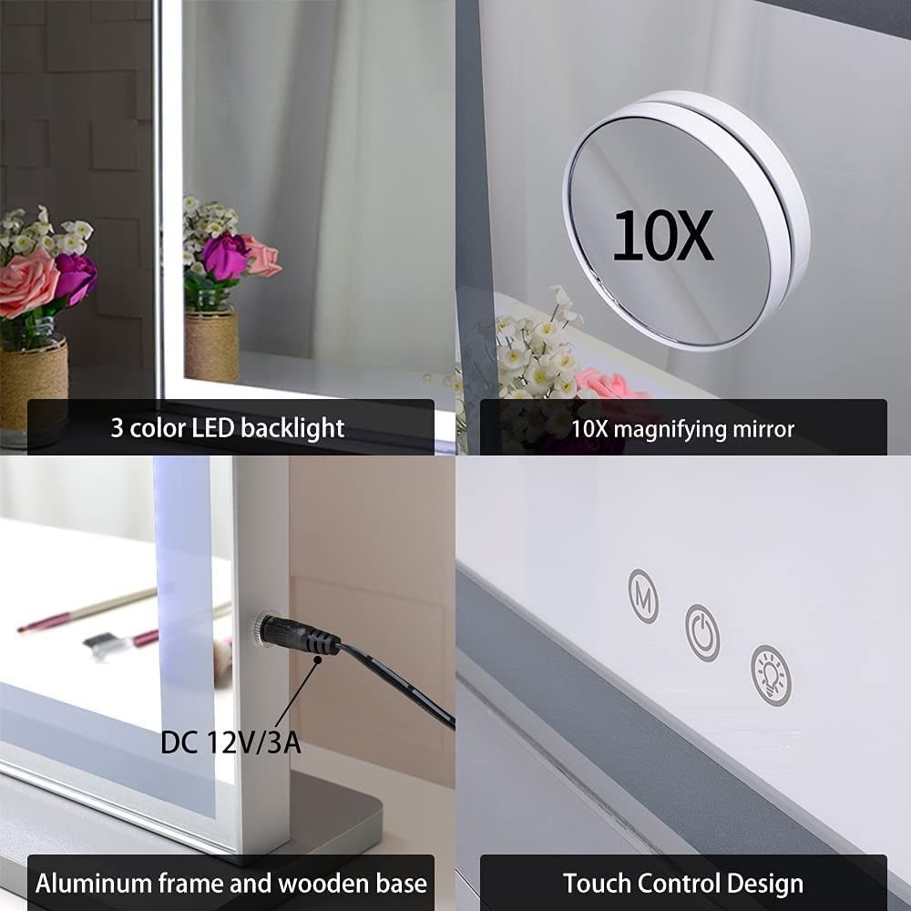 Hollywood LED Makeup Mirror with Smart Touch Control and 3 Colors Dimmable Light