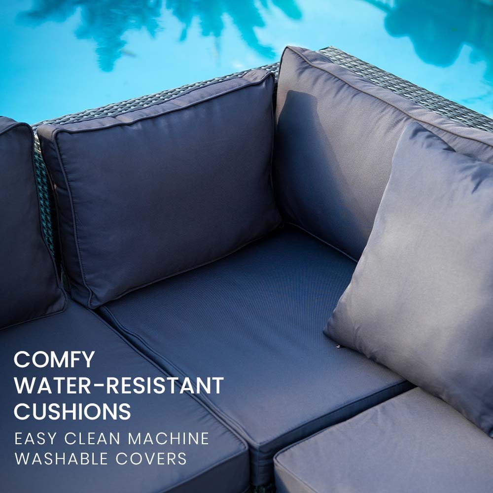 6 Seater Modular Outdoor Lounge Setting with Ottoman, Grey