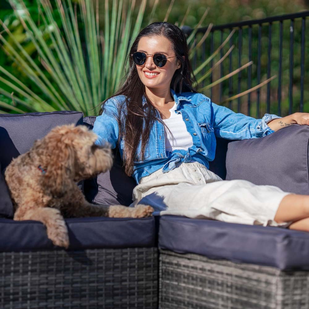 6 Seater Modular Outdoor Lounge Setting with Ottoman, Grey