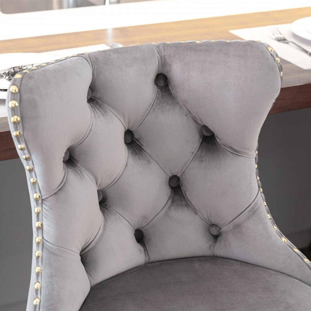 2x Height Adjustable Swivel Bar Stool with Footrest and Golden Base- Grey