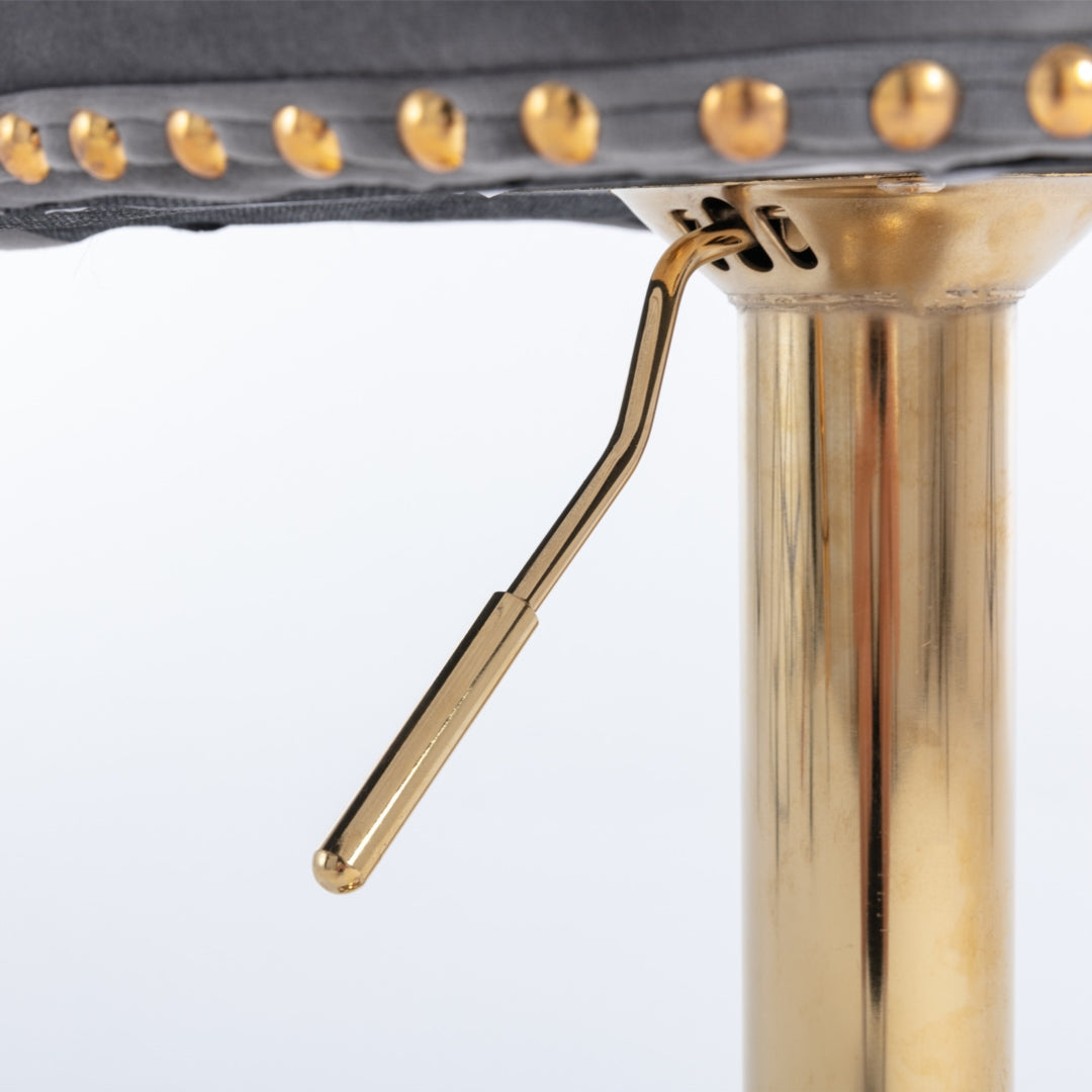 2x Height Adjustable Swivel Bar Stool with Footrest and Golden Base- Grey