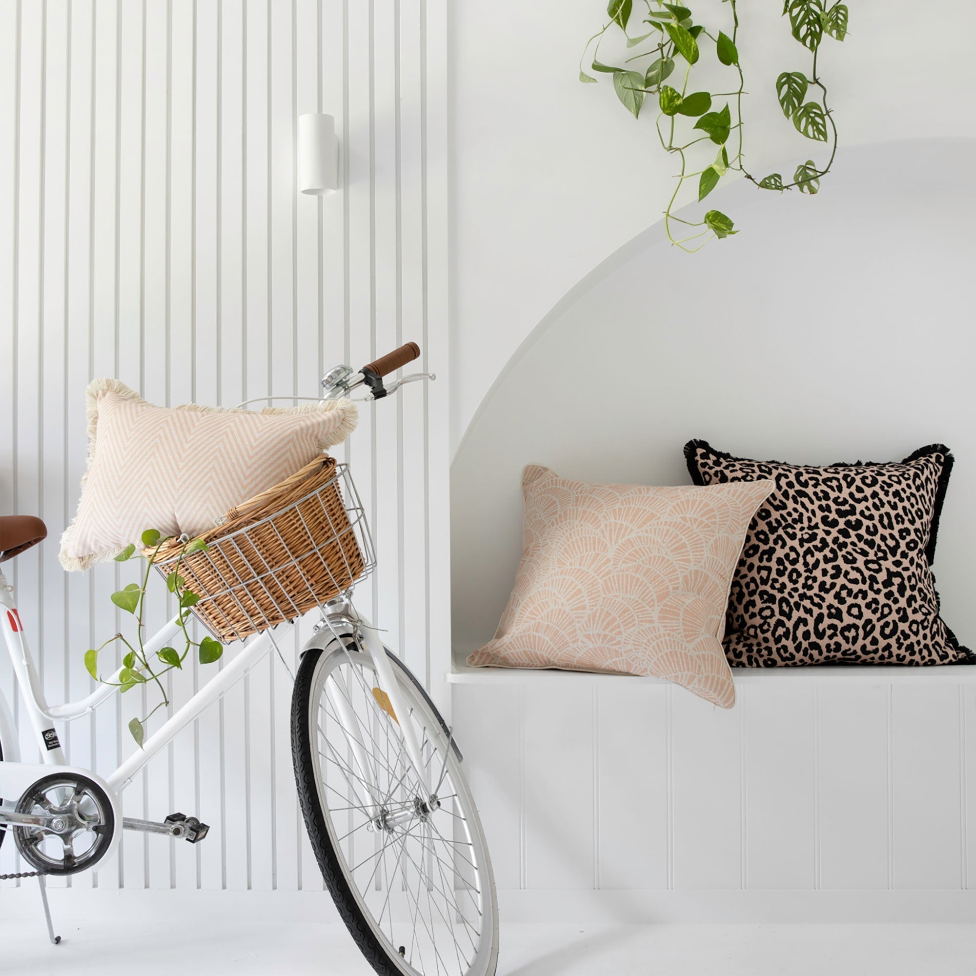 Cushion Cover-Coastal Fringe Black-Jungle Peach-60cm x 60cm