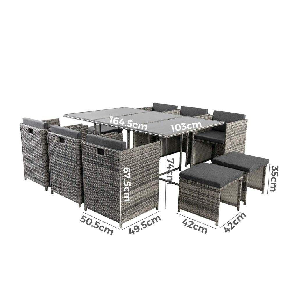 Toorak Deluxe 11 Piece Outdoor Dining Set - Grey