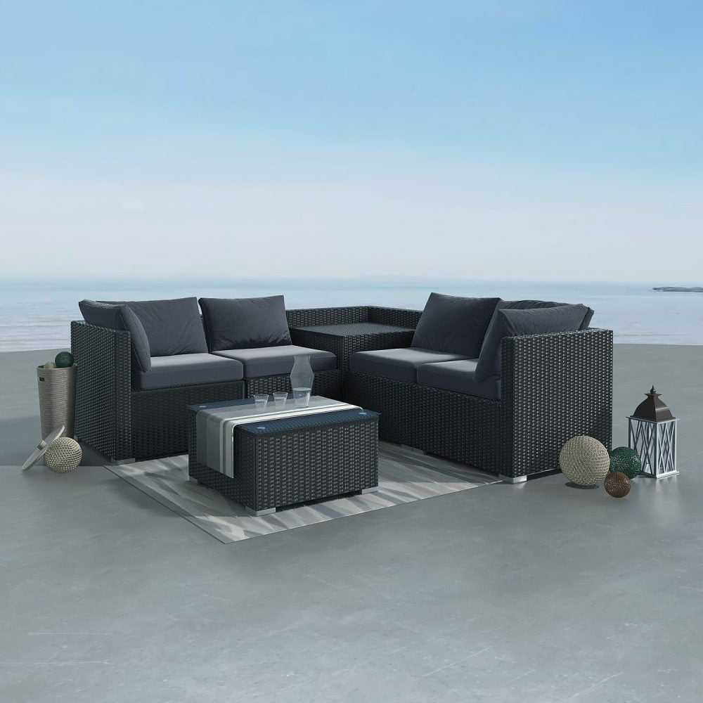 Portsea Premium 6 Piece Outdoor Modular Lounge Sofa - Black