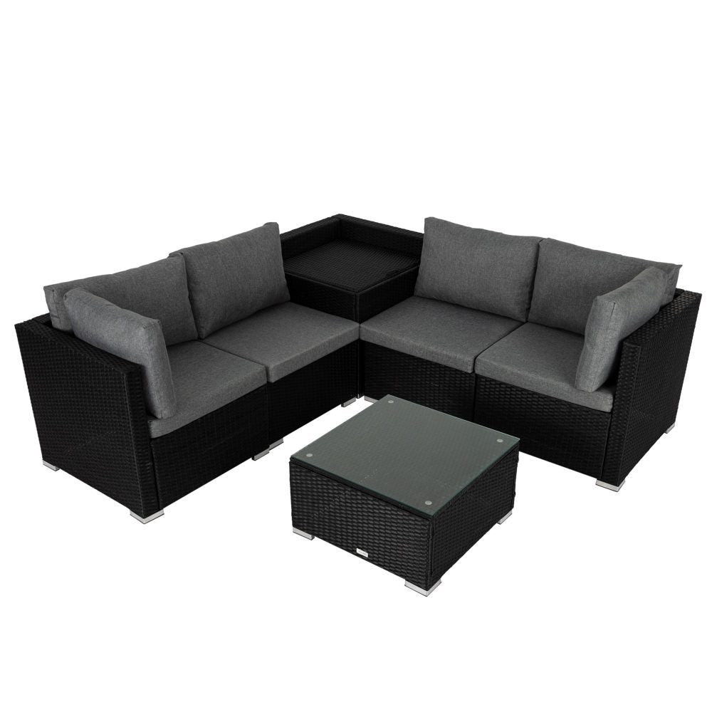 Portsea Premium 6 Piece Outdoor Modular Lounge Sofa - Black