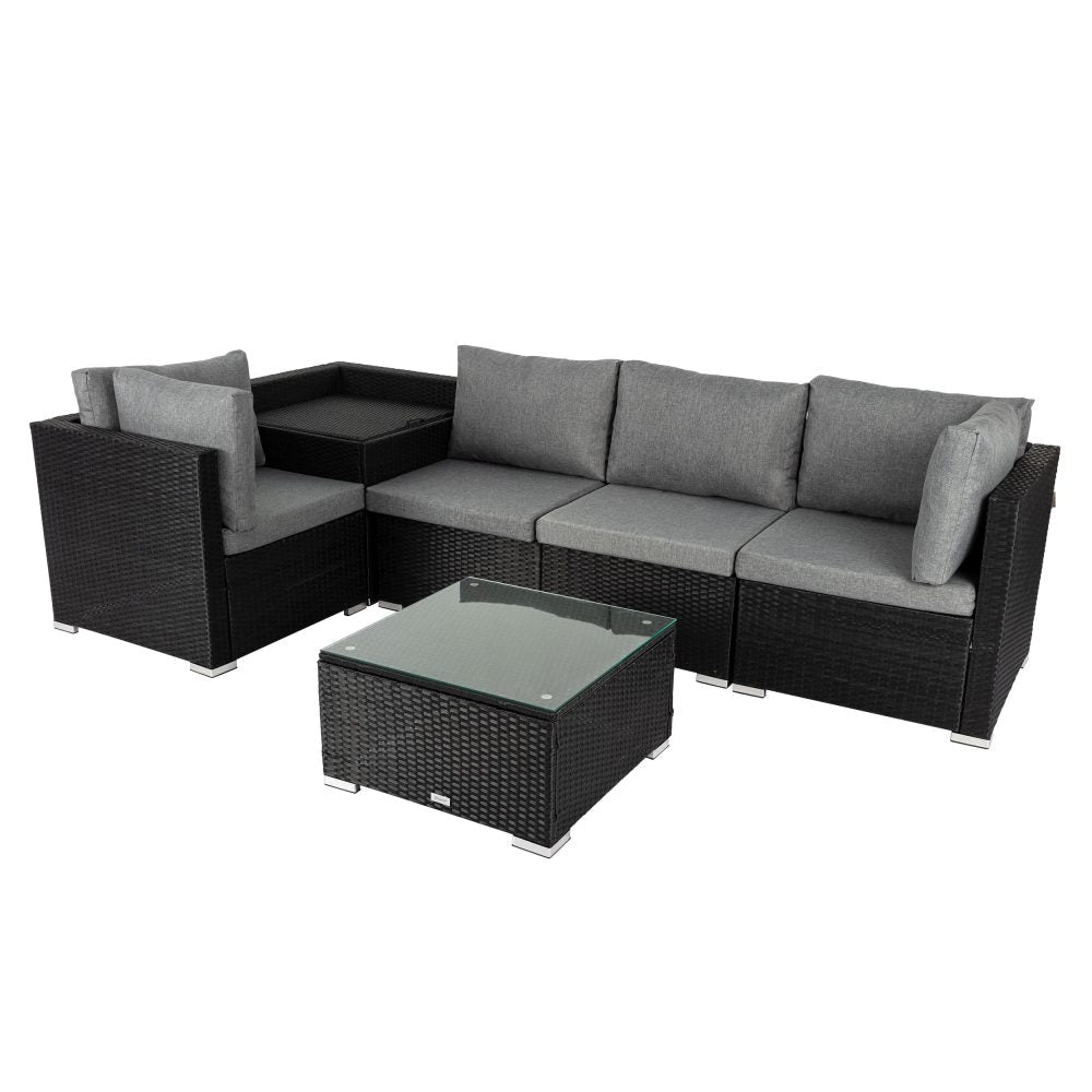 Portsea Premium 6 Piece Outdoor Modular Lounge Sofa - Black