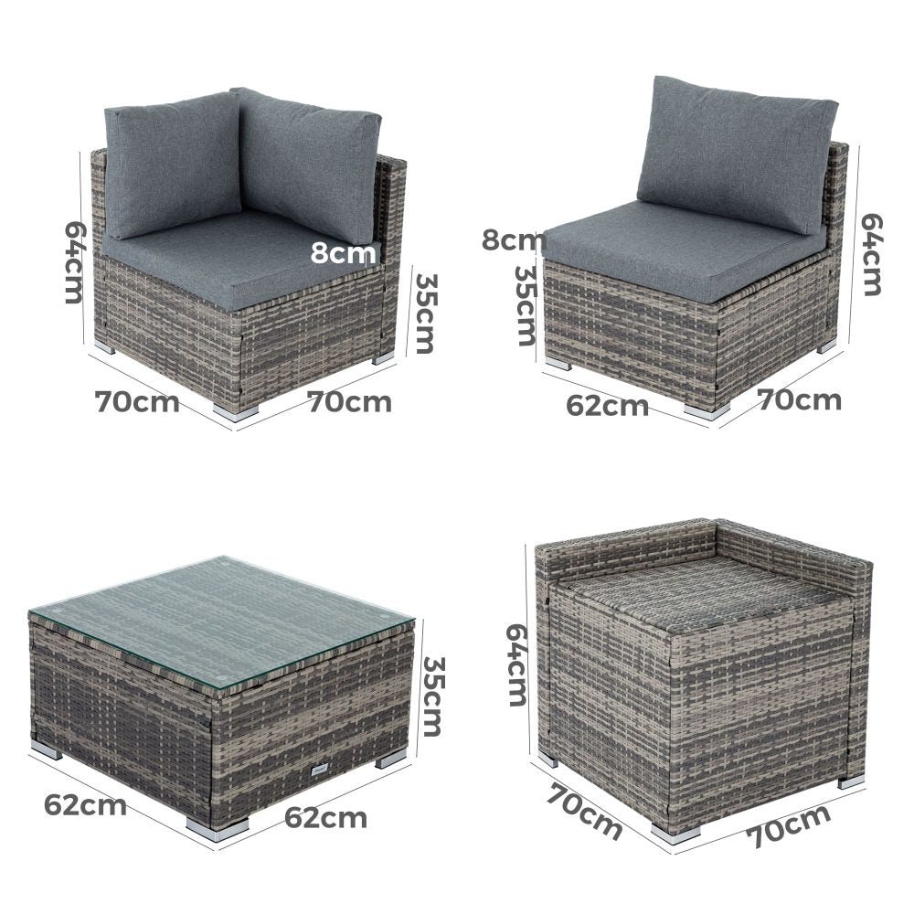 Portsea Premium 6 Piece Outdoor Modular Lounge Sofa - Black
