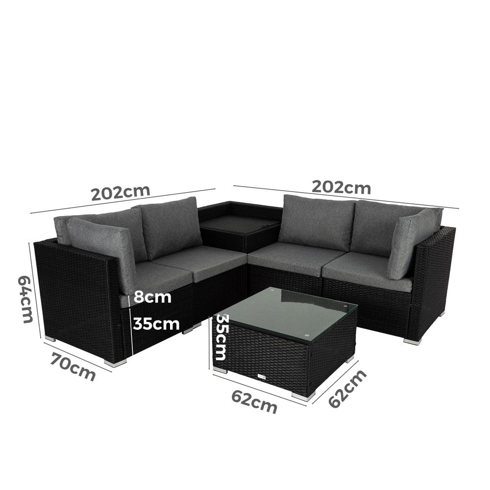 Portsea Premium 6 Piece Outdoor Modular Lounge Sofa - Black