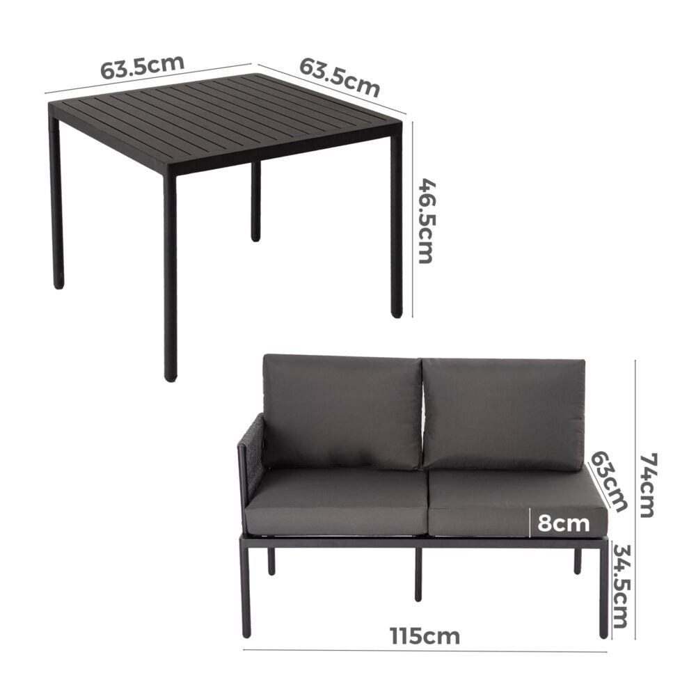 Armadale Deluxe 4 Seater Lounge Set with Coffee Table - Black