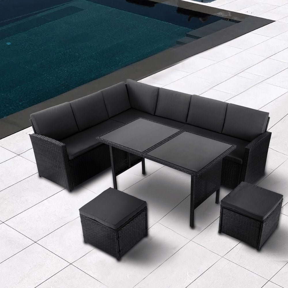 Portsea Premium 8 Seater Modular Lounge and Dining Set - Black