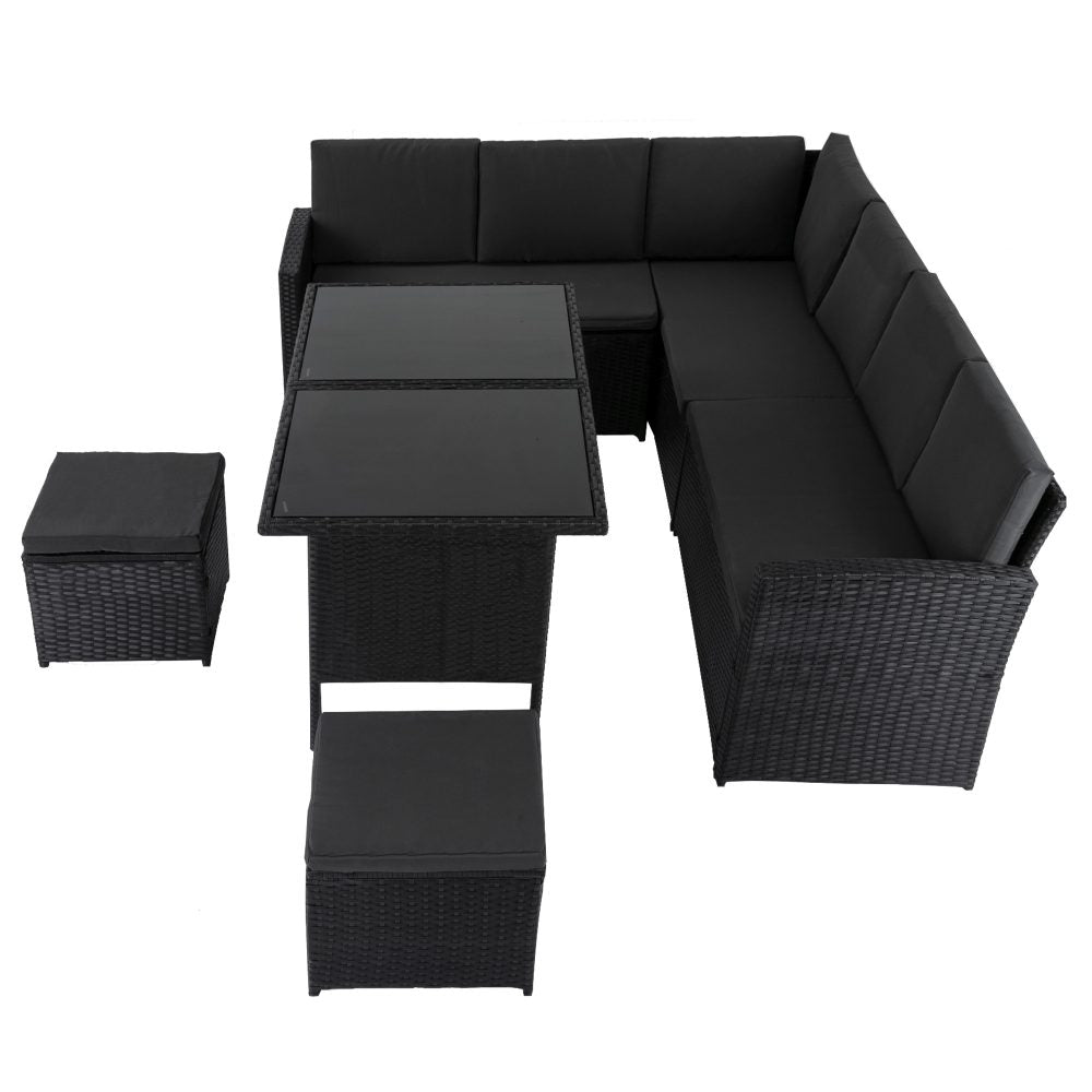 Portsea Premium 8 Seater Modular Lounge and Dining Set - Black