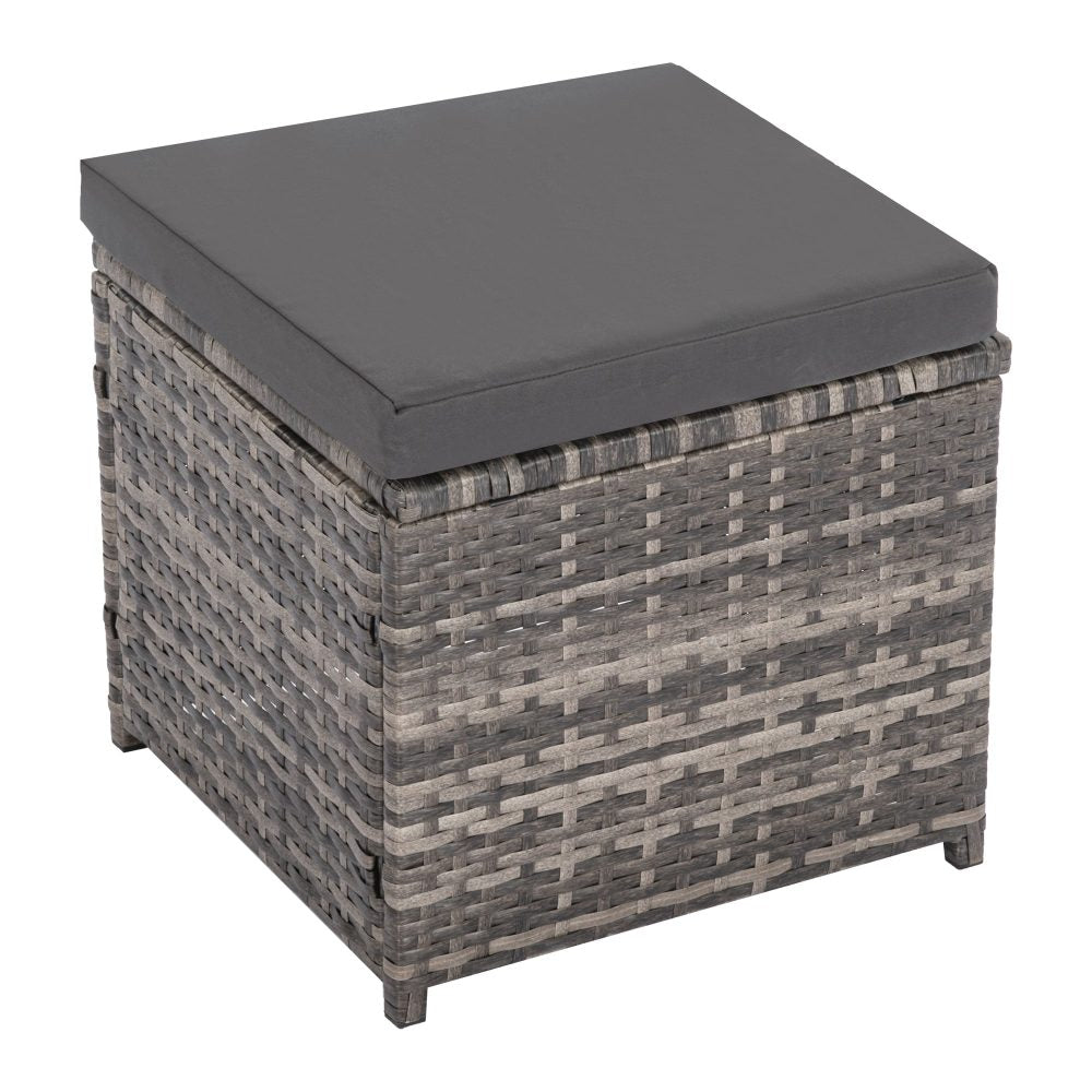 8-Seater Modular Outdoor Garden Lounge and Dining Set with Table and Stools in Dark Grey Weave