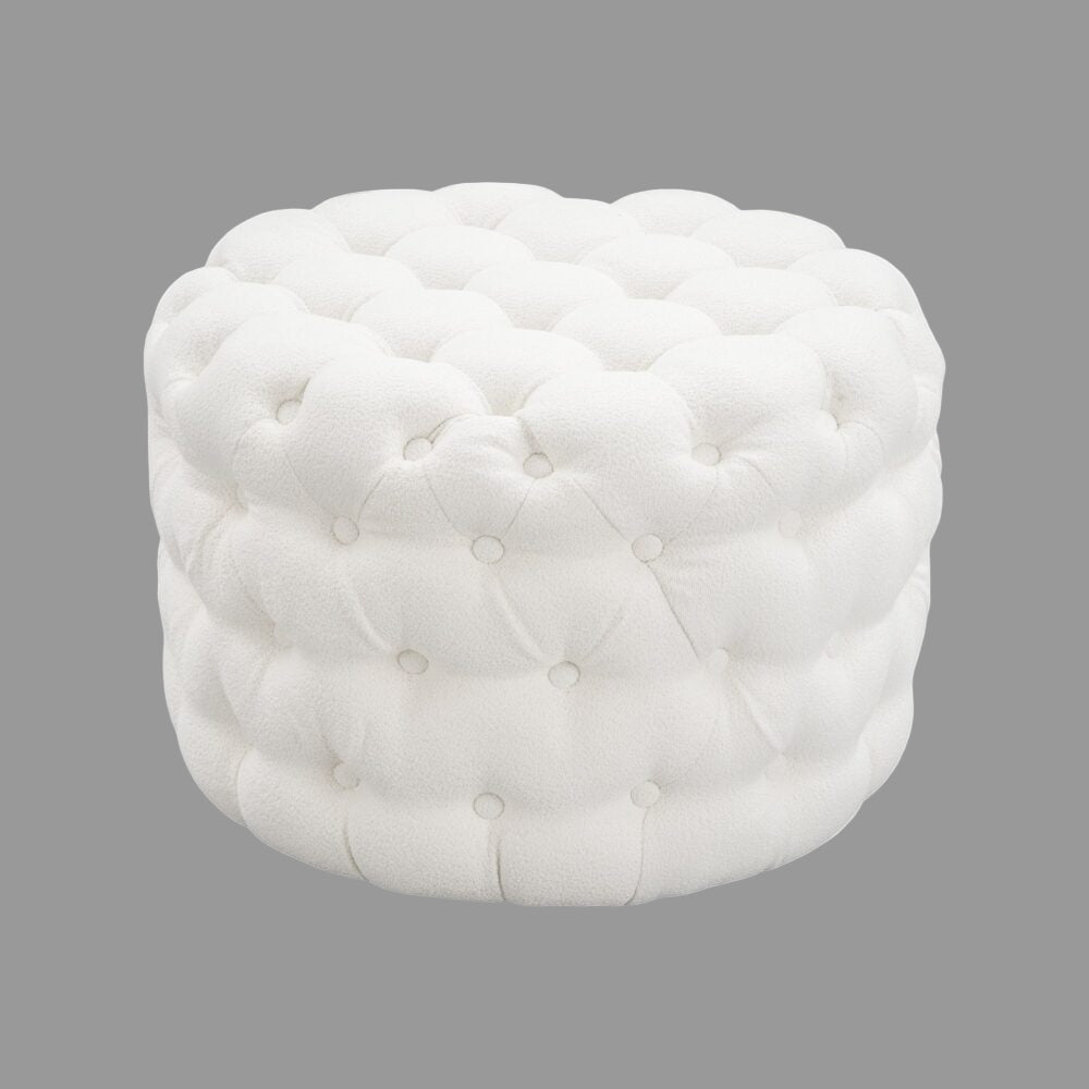 Bouclé White Ottoman-Round