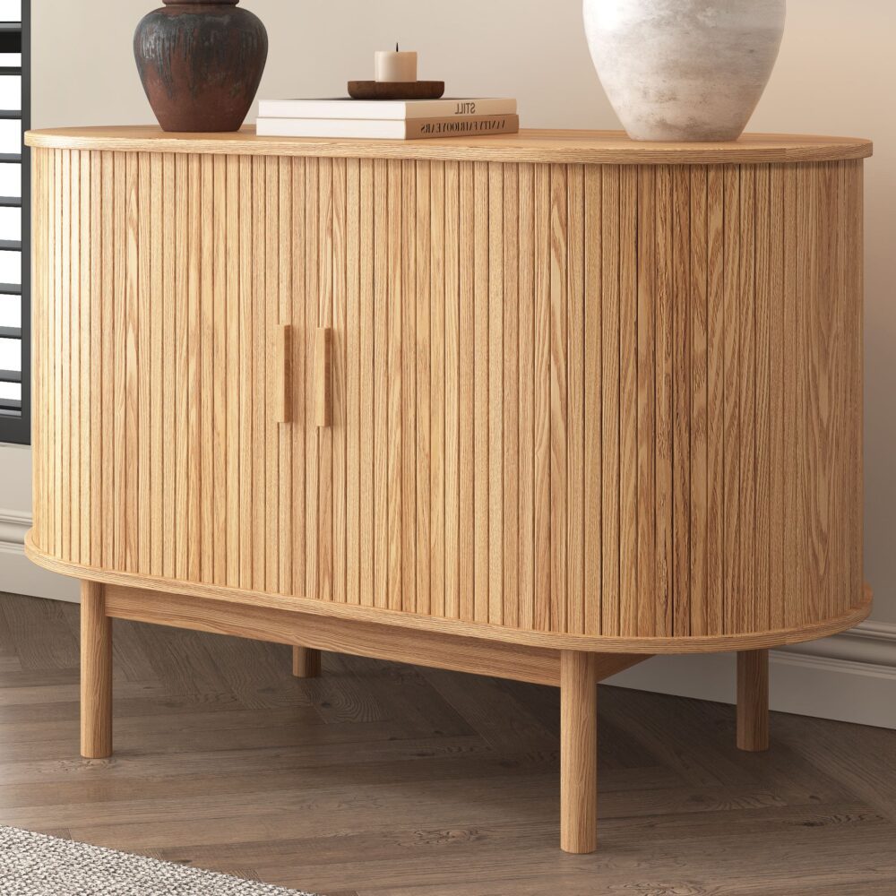 Coastal Charm - Natural Wood Ribbed Sideboard Cabinet