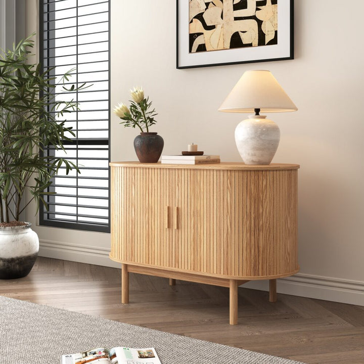 Coastal Charm - Natural Wood Ribbed Sideboard Cabinet