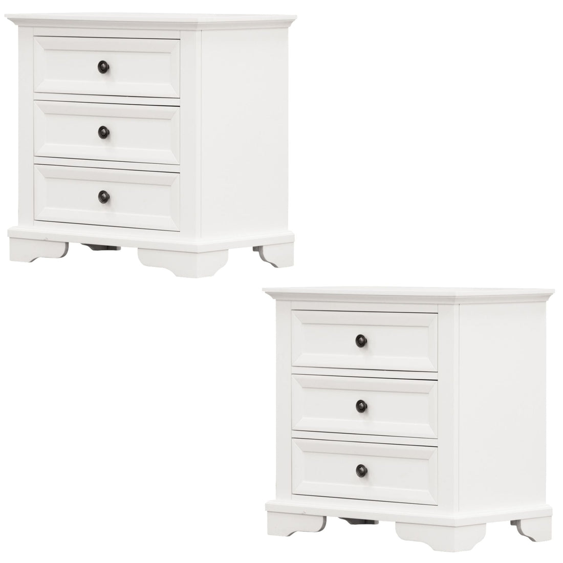 3 Drawers Bedside Table Set of 2pcs - Storage Cabinet Nightstand - White