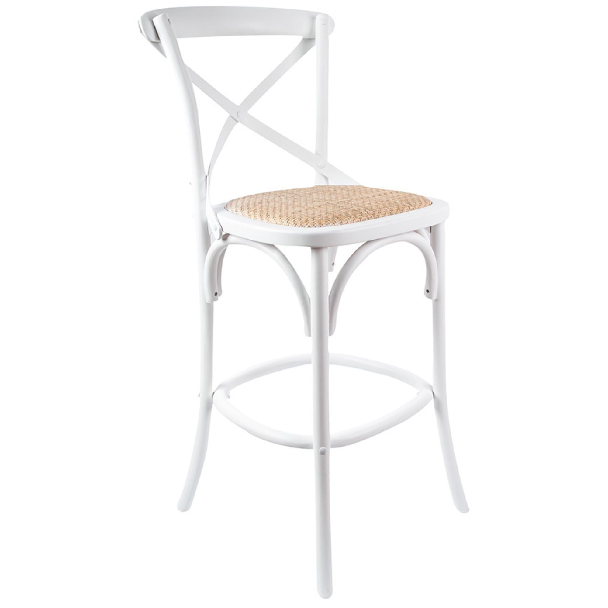 Aster Crossback Bar Stools Dining Chair Solid Birch Timber Rattan Seat - White