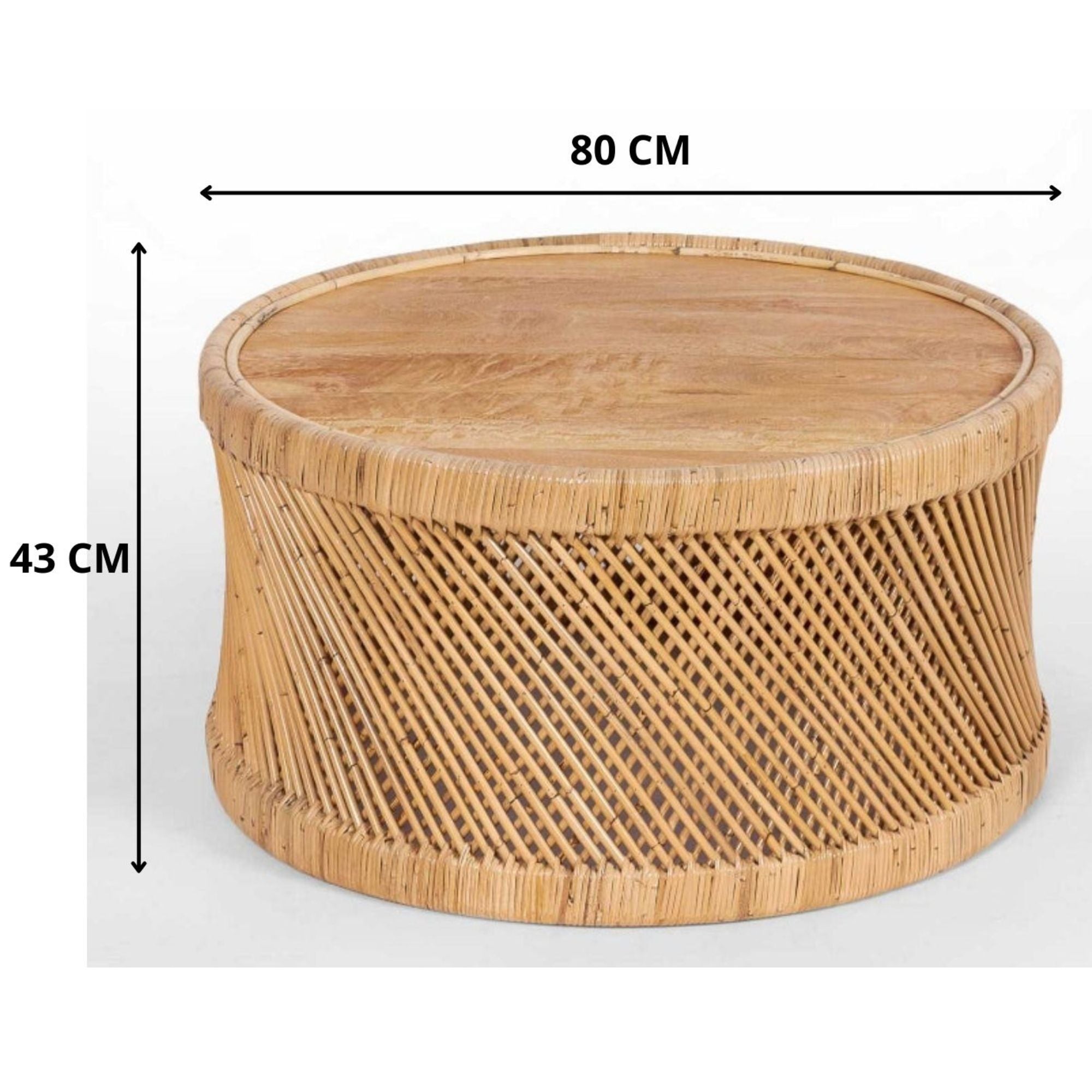 Coastal Charm - Freesia 80cm Round Coffee Table Mango Wood Top Rattan Frame - Natural