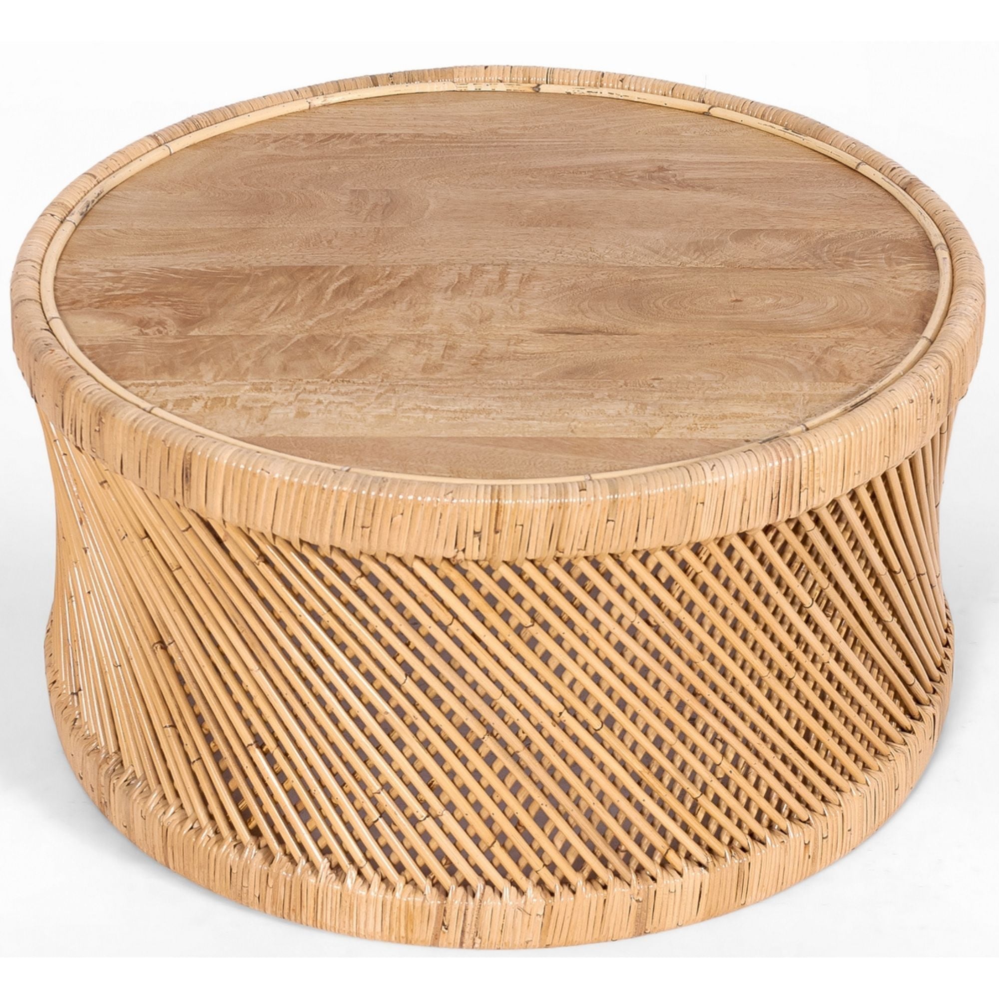 Coastal Charm - Freesia 80cm Round Coffee Table Mango Wood Top Rattan Frame - Natural