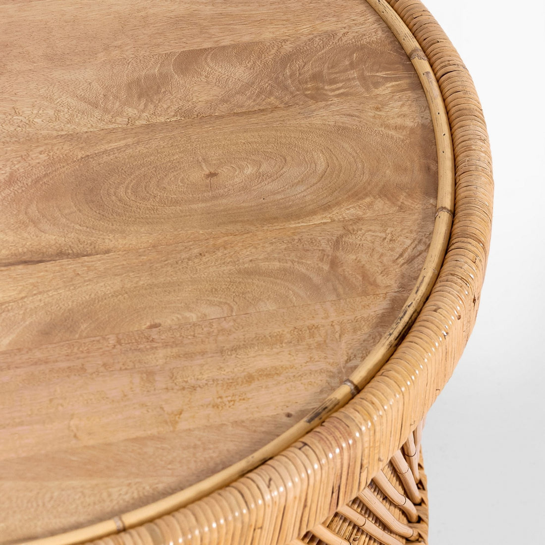 Coastal Charm - Freesia 80cm Round Coffee Table Mango Wood Top Rattan Frame - Natural