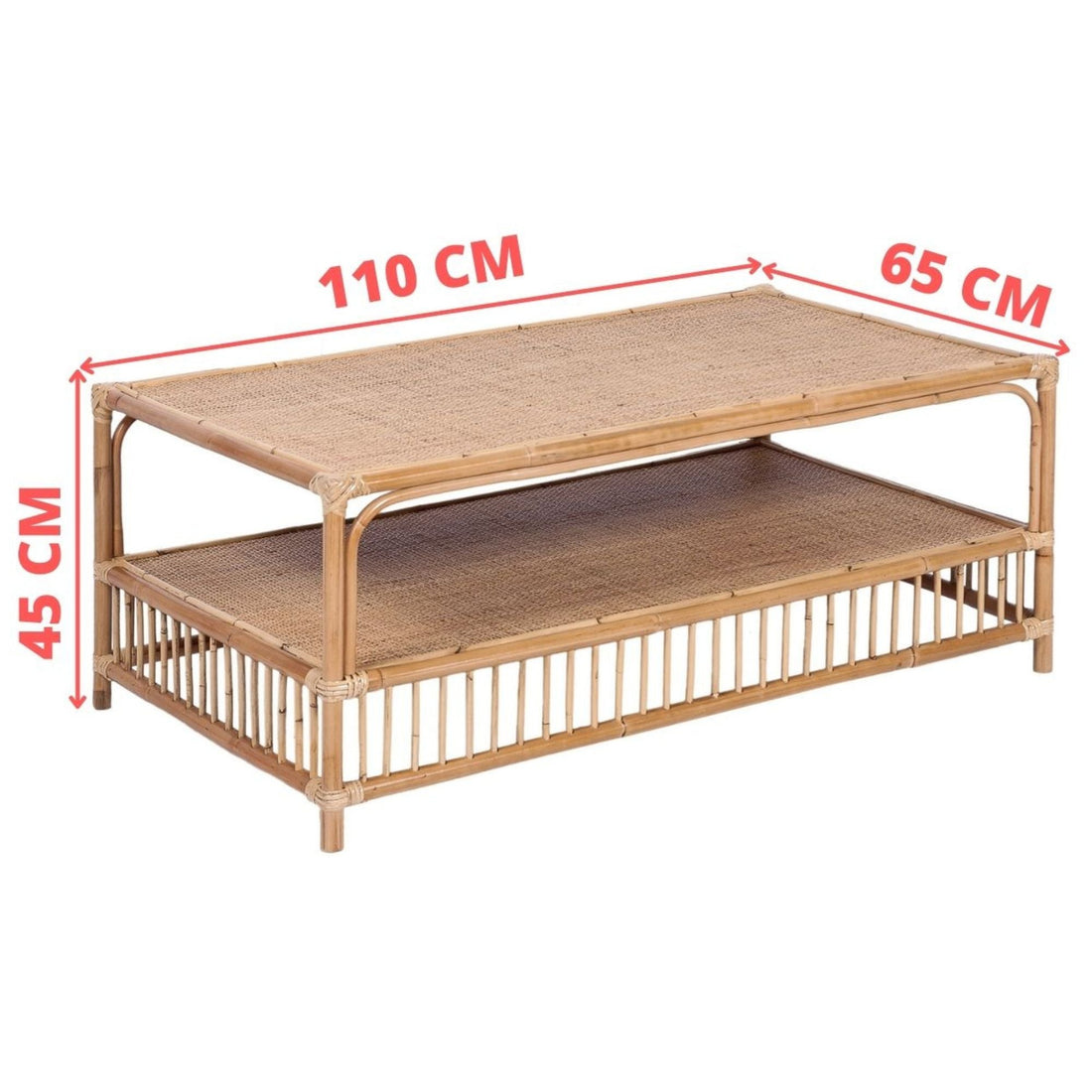 Coastal Charm - Earthy 110cm Rattan Cane Coffee Table - Natural