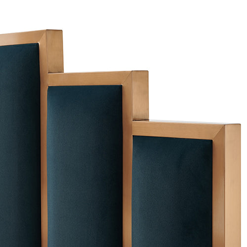 Austin Bed Frame Turquoise Fabric Padded Upholstery High Quality Slats Polished Stainless Steel Feet