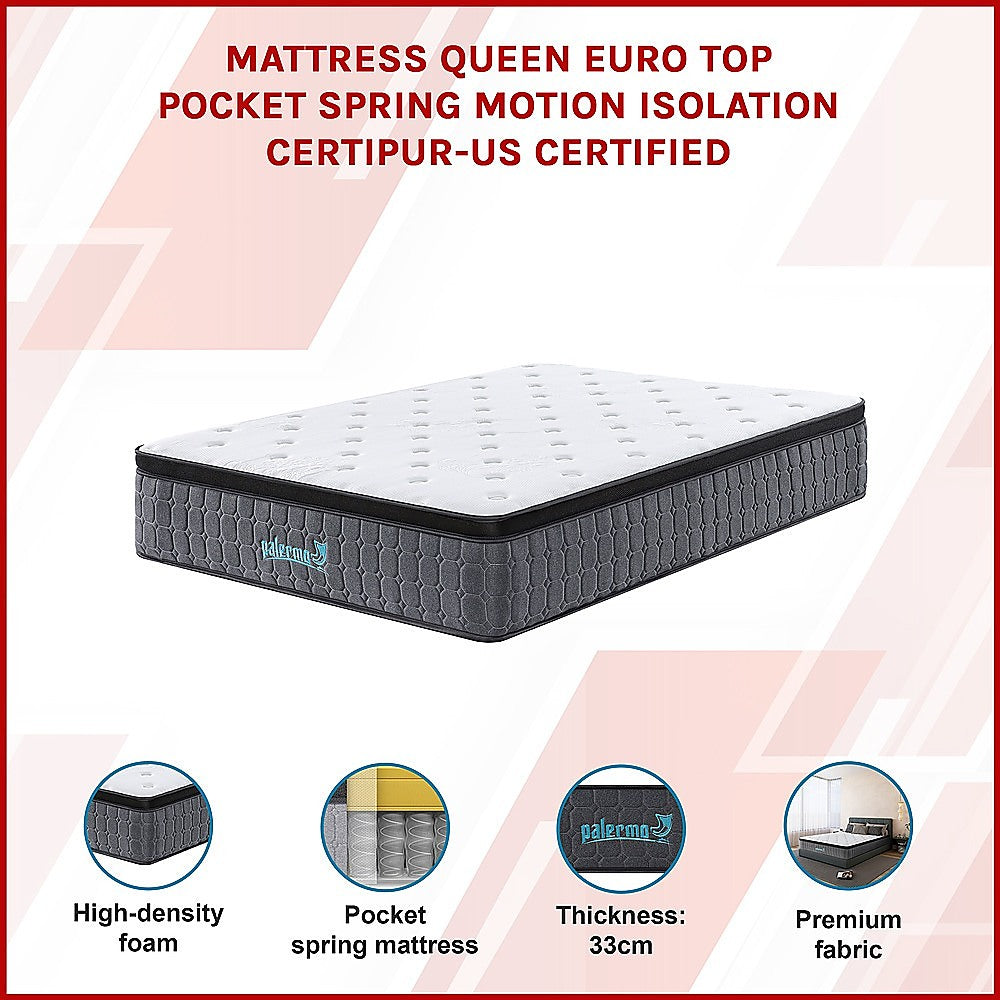 Mattress Queen Euro Top Pocket Spring Motion Isolation CertiPUR-US Certified