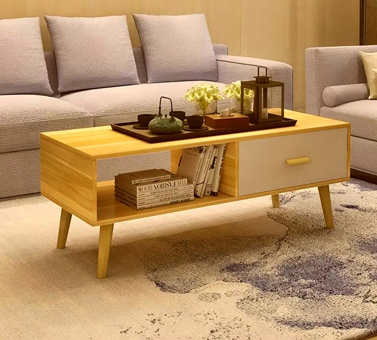 Coastal Charm - NNECN Coffee Table with Storage Drawer and Open Shelf