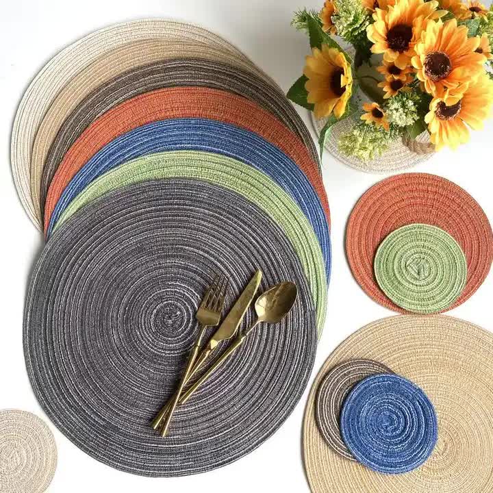 Round Woven Placemats -Colorful Braided Table Mats for Dining & Home Decor 30cm 10pcs beige